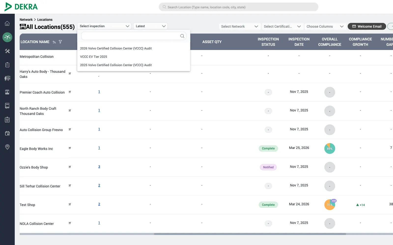 Collabtic compliance platform: Pick an inspection template to compare compliance across the network