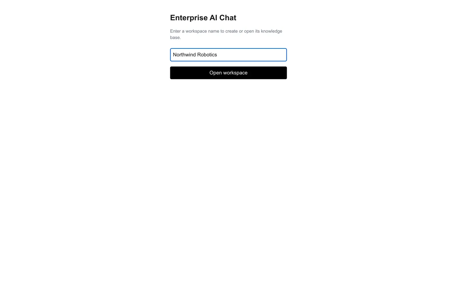 Enterprise AI Chat: Open or create a tenant workspace by name