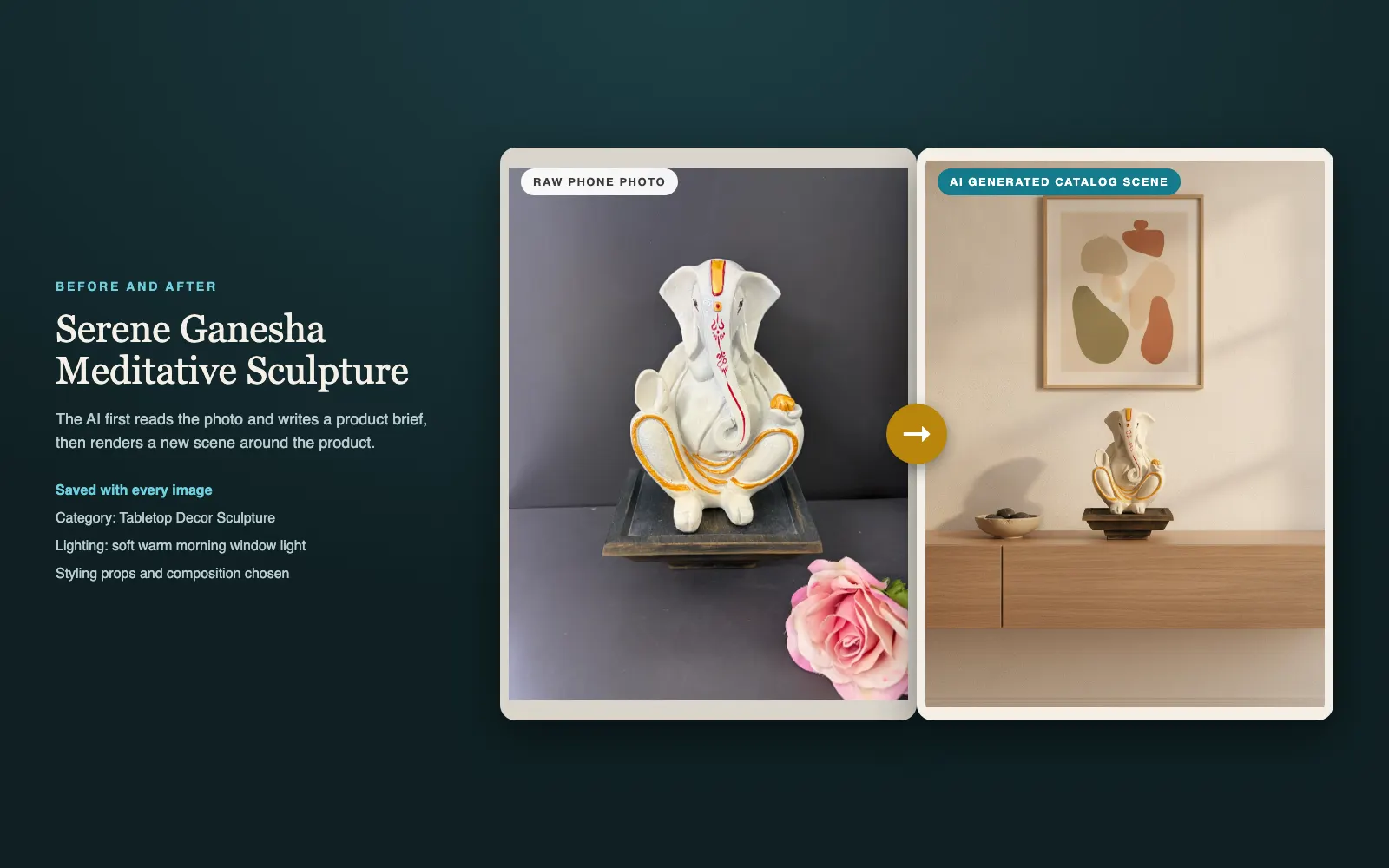 Favia Decor: A second pair, with the AI product brief saved for every image