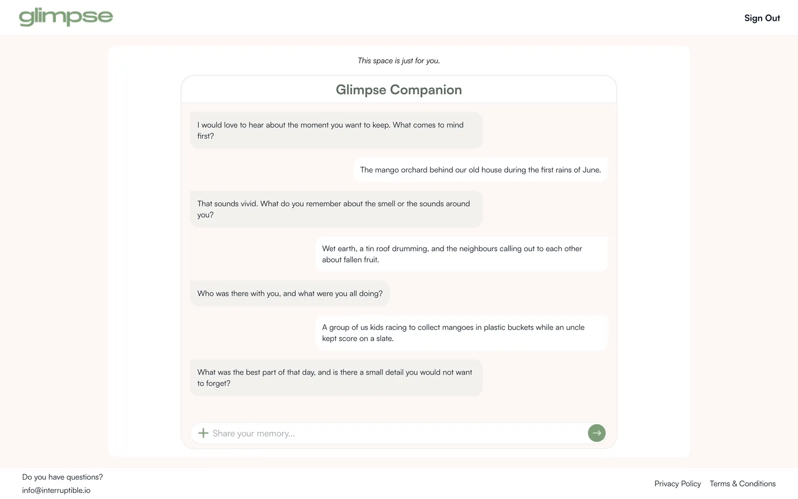 Glimpse: Glimpse companion guiding a memory conversation