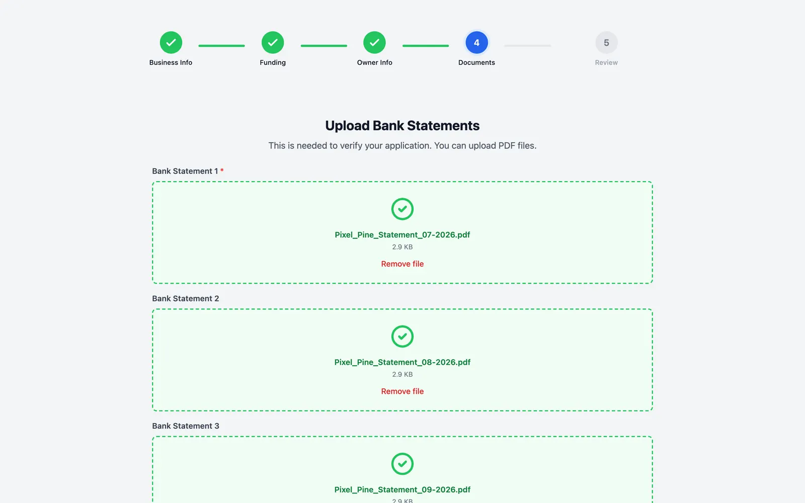 Heroic Funding: Step 4: drag-and-drop bank statement upload