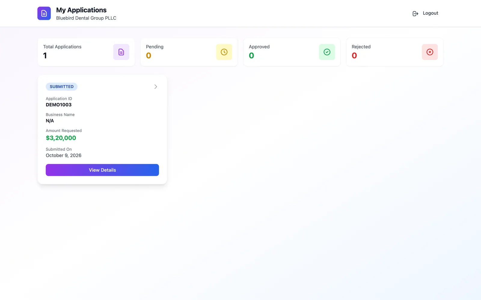Heroic Funding: Applicant portal showing application status