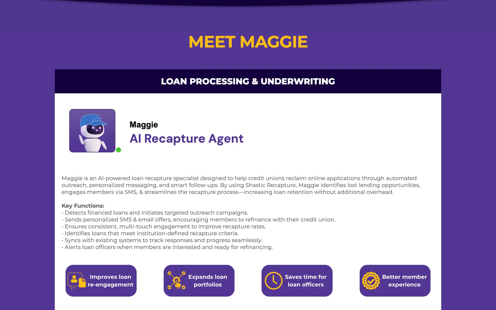 Shastic: Maggie, AI Recapture Agent profile and key functions