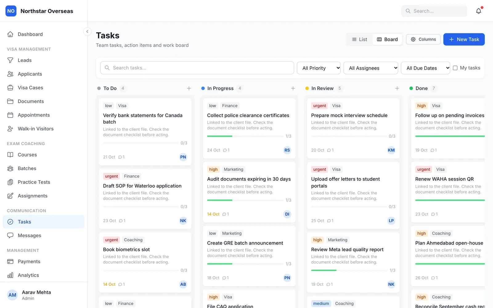 VisaBOS: Team task board with priorities, assignees and subtasks